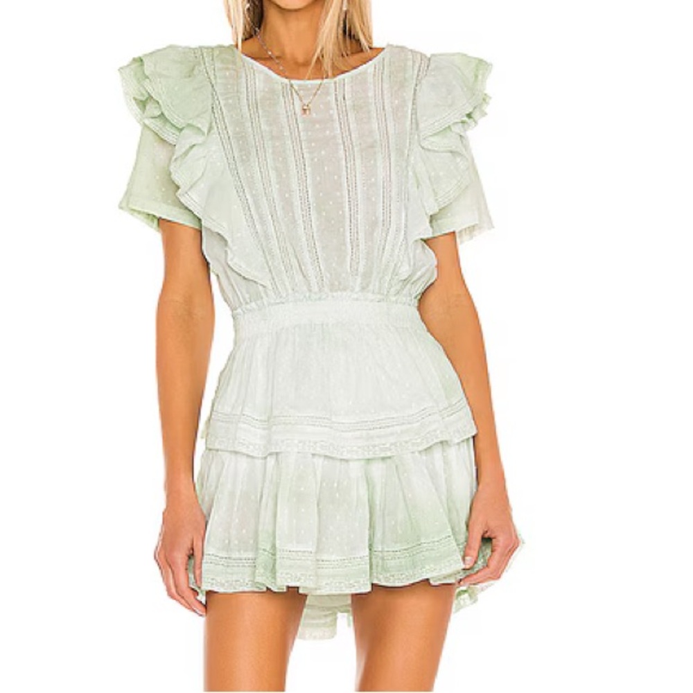LoveShackFancy Green Natasha Mini Dress